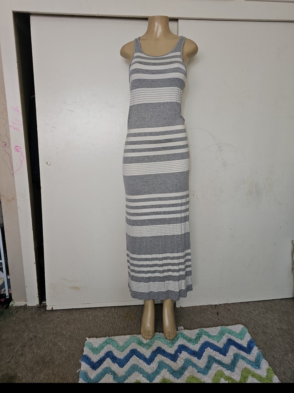Rolla Coster Gray and White Striped Tank Maxi Dress